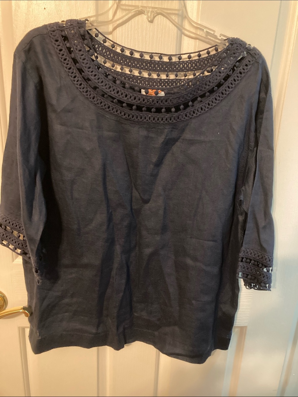 50% off in 3+ bundle, J. Jill Navy Crochet Yoke 3/4 Sleeve Top